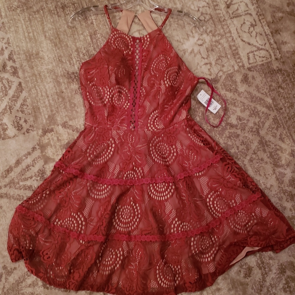 Rust colored lace overlay